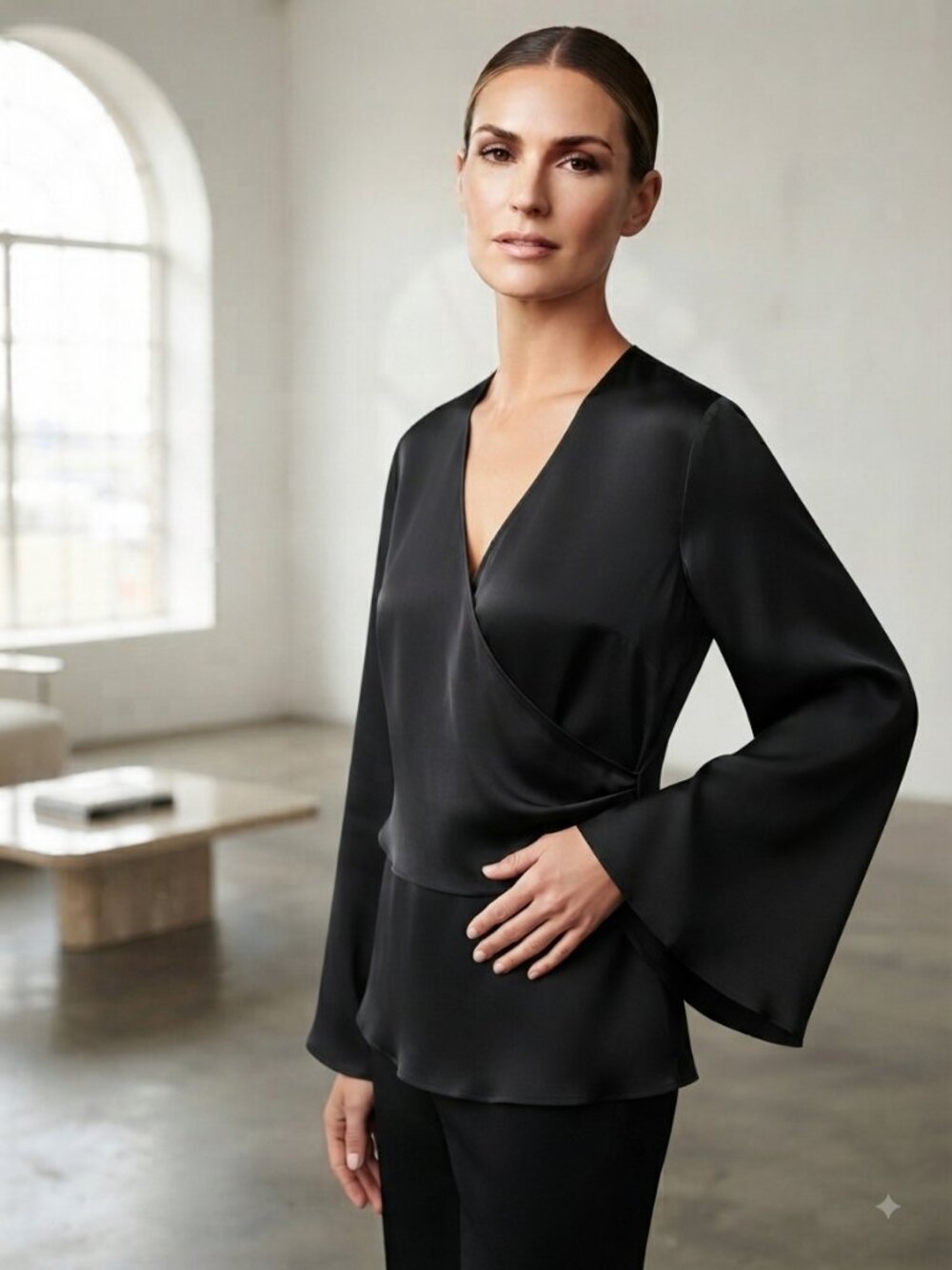 NWT Ramy Brook Emelia Satin Blouse Black Size M